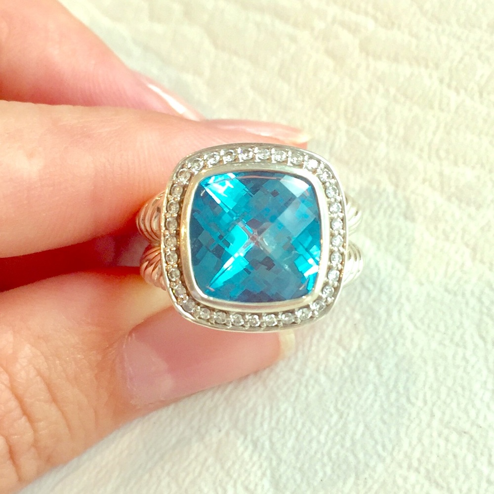 David Yurman Blue Topaz and Diamonds Albion Ring